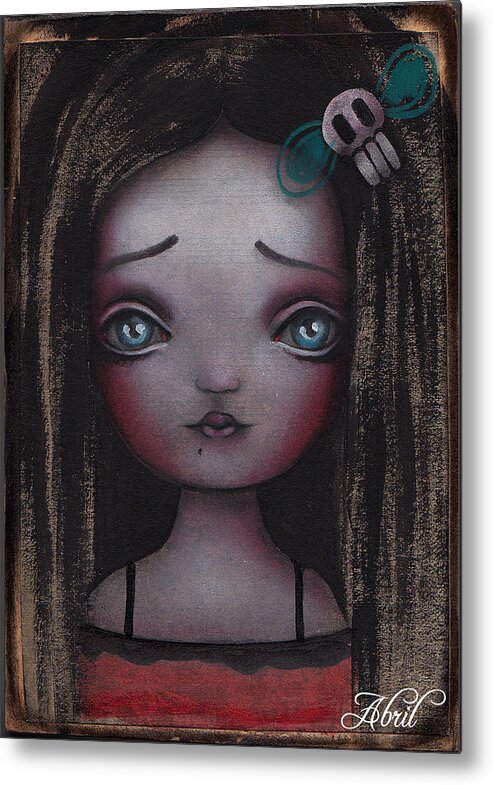 Skull Metal Print featuring the painting Girl #2 by Abril Andrade
