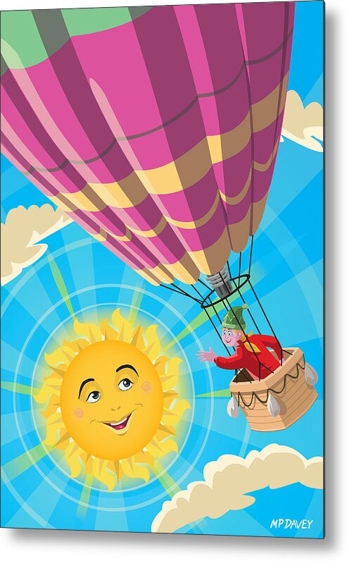Balloon Metal Print featuring the digital art Girl in a balloon greeting a happy sun by Martin Davey