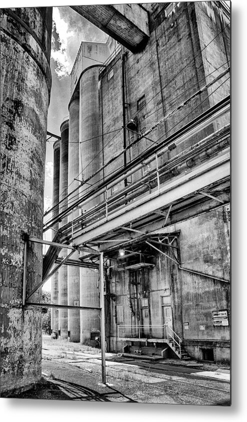 Bw Metal Print featuring the photograph Grain Mill Silo by Paul W Faust - Impressions of Light