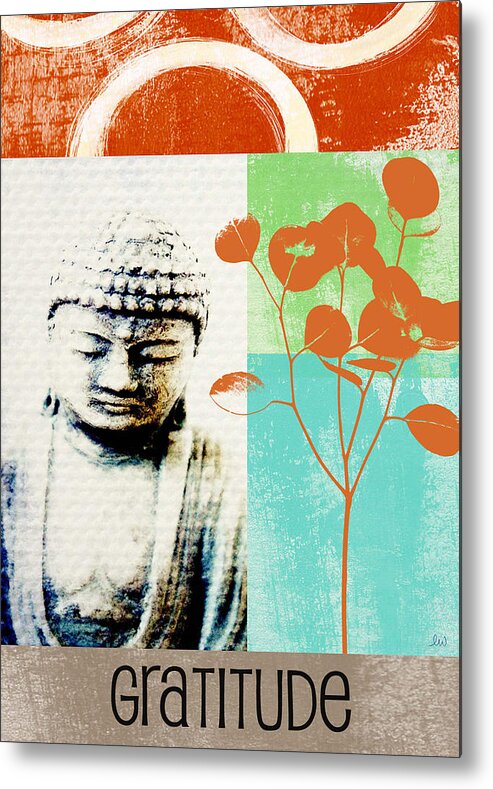 Gratitude Greeting Card Metal Print featuring the painting Gratitude Card- Zen Buddha by Linda Woods