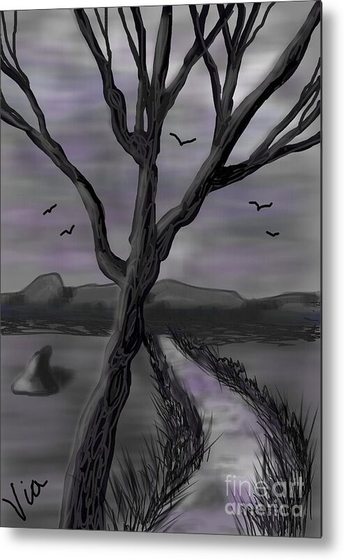 Landscape Metal Print featuring the painting Ptg.  Gray Landscape by Judy Via-Wolff