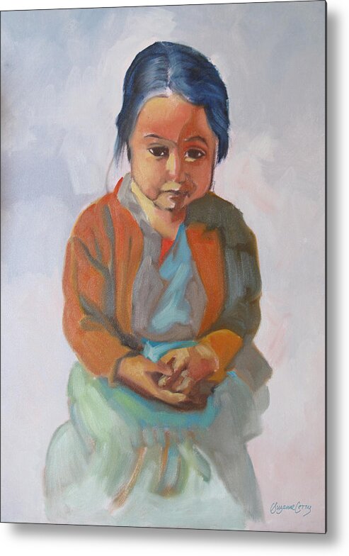 Children Metal Print featuring the painting Guatemalan Girl with Folded Hands by Suzanne Giuriati Cerny