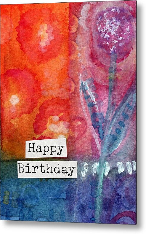 Happy Birthday Card Metal Print featuring the painting Happy Birthday- watercolor floral card by Linda Woods