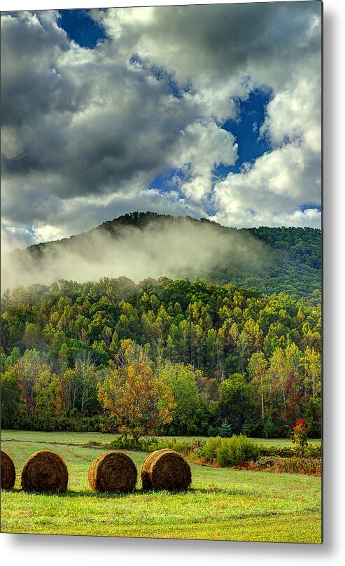 Smoky Mountains Metal Print featuring the photograph Hay Bales In The Morning by Michael Eingle