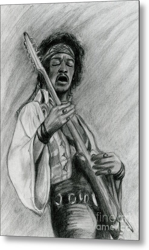 Hendrix Metal Print featuring the drawing Hendrix by Classic Visions Gallery