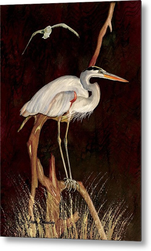 Heron Metal Print featuring the painting Heron in Tree by Anne Beverley-Stamps