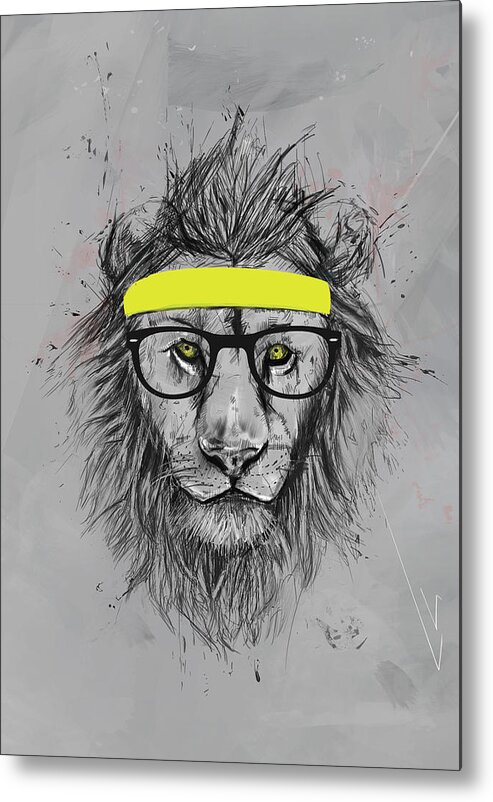 Lion Metal Print featuring the drawing Hipster lion by Balazs Solti