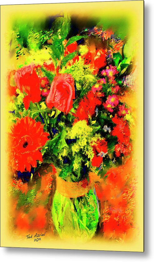 Floral Art Paintings Metal Print featuring the painting J'aime le bouquet by Ted Azriel