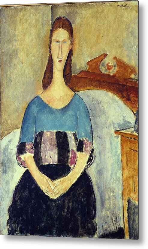 Female Metal Print featuring the painting Jeanne Hebuterne, 1918 by Amedeo Modigliani