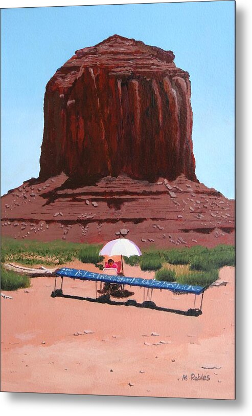 Navajo Metal Print featuring the painting Jewelry Seller by Mike Robles