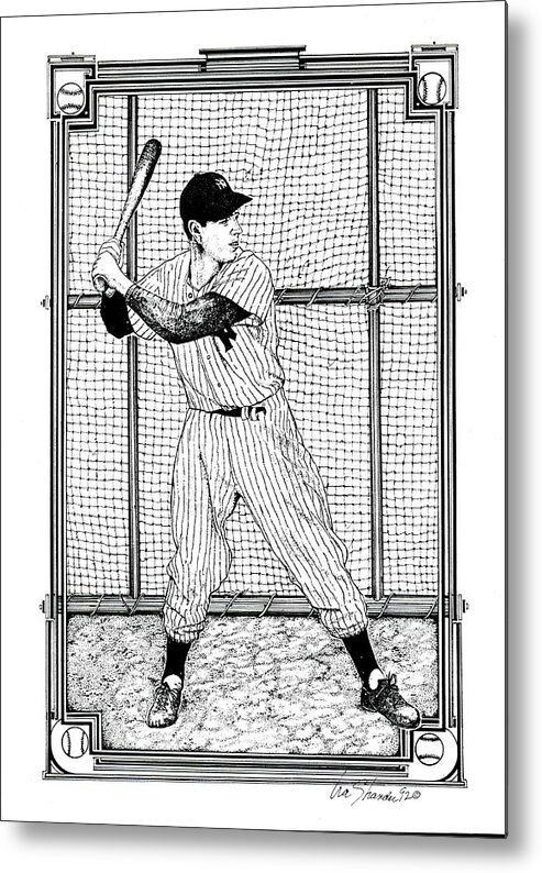 Baseball Stars Metal Print featuring the drawing Joe DiMaggio by Ira Shander