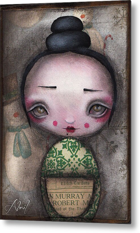 Kokeshi Doll Metal Print featuring the painting Kokeshi Doll by Abril Andrade