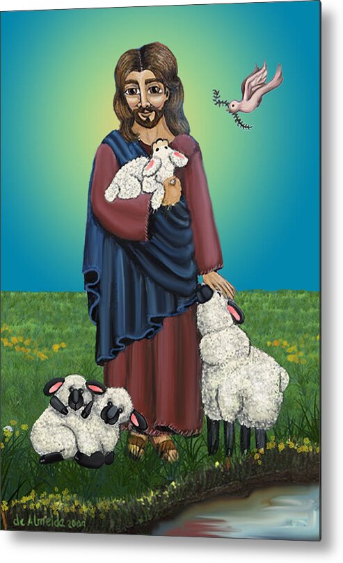 Folk Art Metal Print featuring the painting Lamb of God by Victoria De Almeida