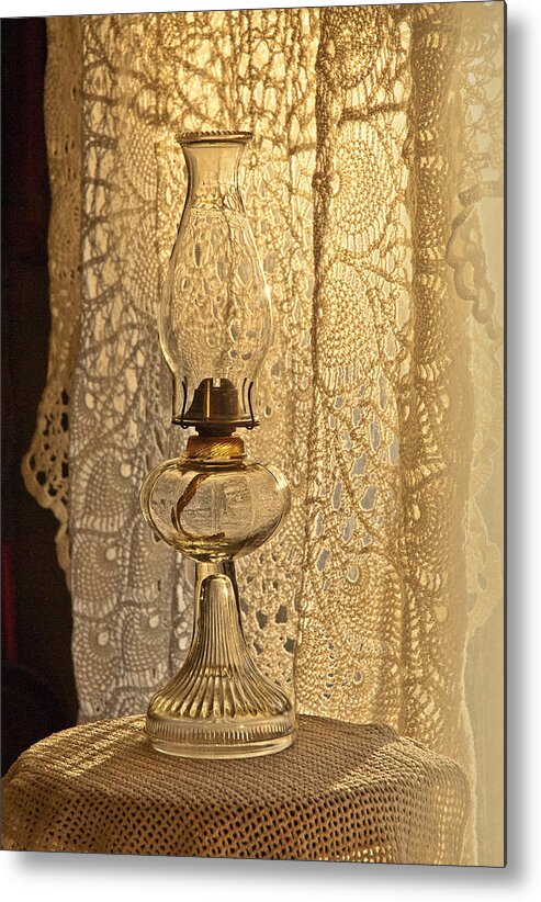 Vintage Lamp Metal Print featuring the photograph Lamp by the window by Lena Wilhite