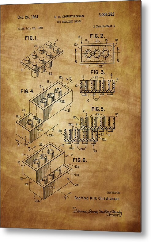 Lego Metal Print featuring the photograph Lego Toy Building Brick Patent by Chris Smith