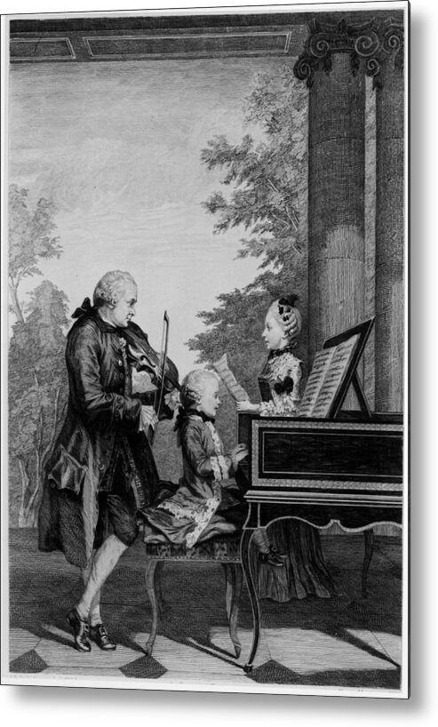 Family Metal Print featuring the drawing Leopold Mozart And His Two Children by Louis Carrogis Carmontelle
