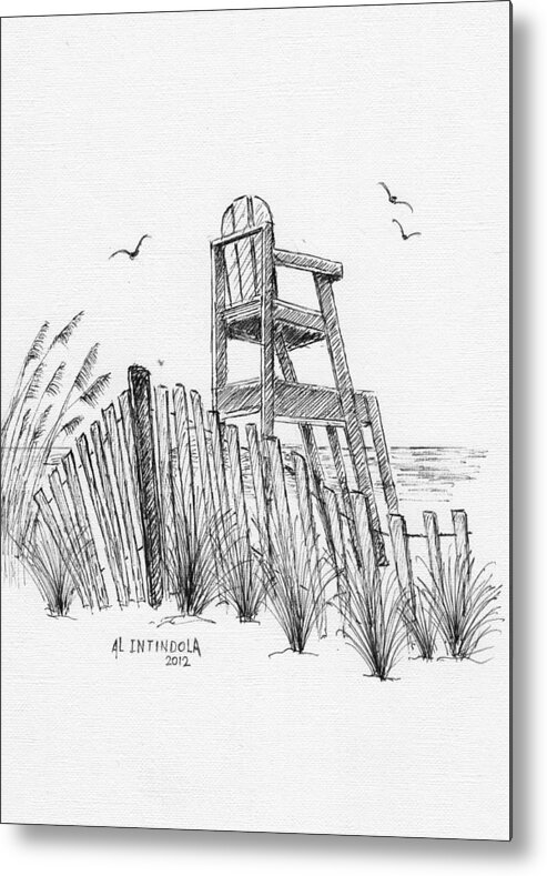 Lifeguard Metal Print featuring the drawing Lifeguard stand by Al Intindola