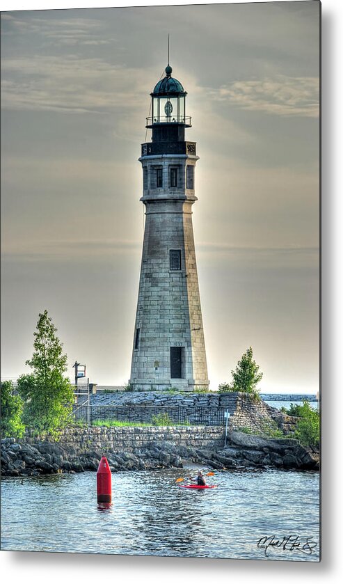 Lighthouse Metal Print featuring the photograph Lighthouse just Before Sunset at Erie Basin Marina by Michael Frank Jr