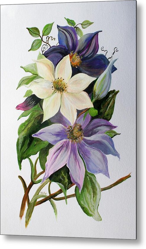 Clematis Metal Print featuring the painting Lilac Clematis by Taiche Acrylic Art