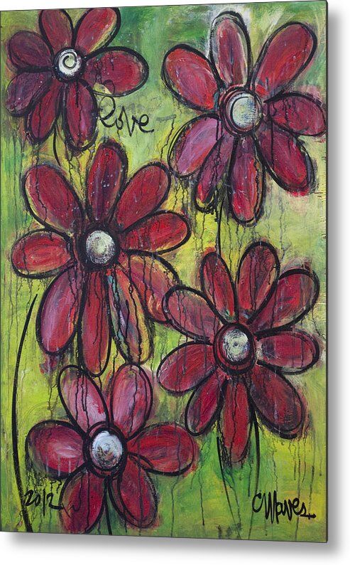 Daisies Metal Print featuring the painting Love For Five Daisies by Laurie Maves ART