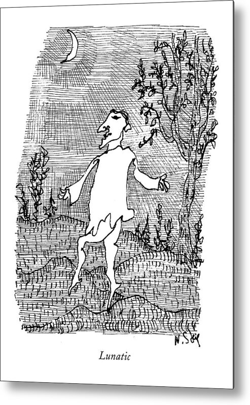 Lunatic
(man Dancing On Tiptoe Outside At Night Under Crescent Moon.) Psychology Metal Print featuring the drawing Lunatic by William Steig