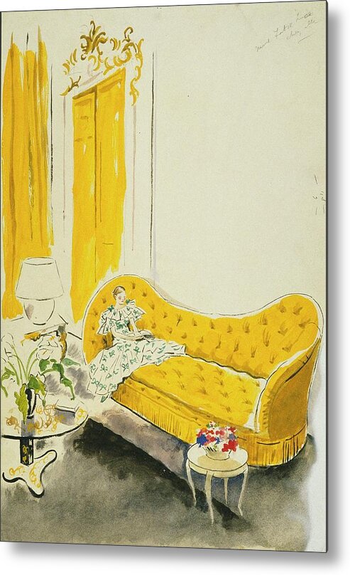 Fashion Metal Print featuring the digital art Madame Luce On A Yellow Sofa by Cecil Beaton