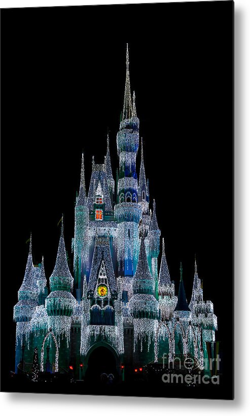 Magic Kingdom Metal Print featuring the photograph Magic Kingdom Castle Frozen Blue Frost for Christmas by Andy Myatt