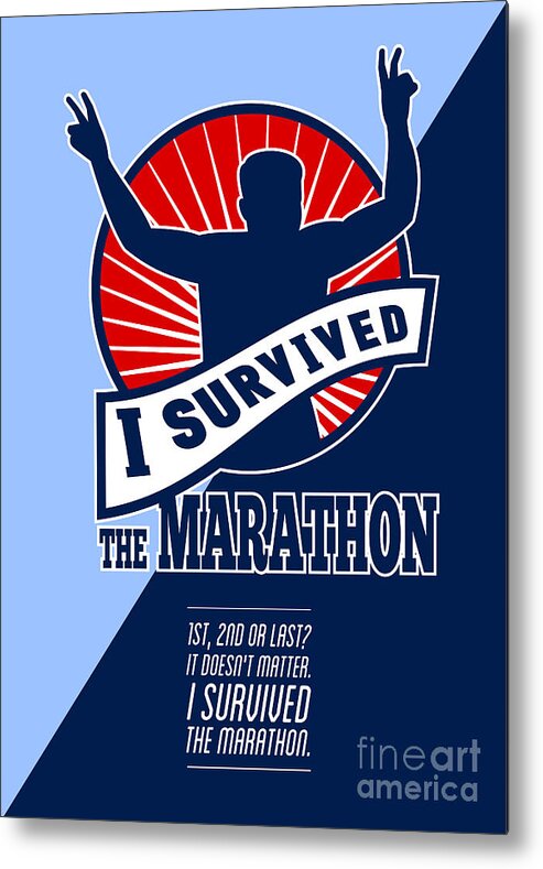 Poster Metal Print featuring the digital art Marathon Runner Survived Poster Retro by Aloysius Patrimonio