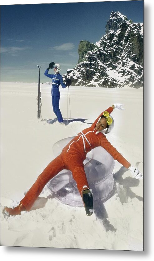 Fashion Metal Print featuring the photograph Marisa Berenson Wearing A Skiing Outfit by Arnaud de Rosnay