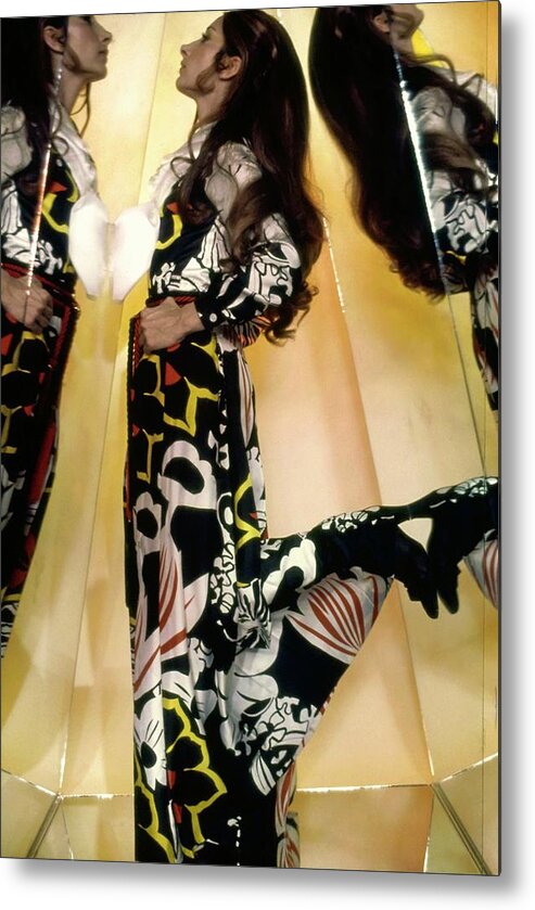 Fashion Metal Print featuring the photograph Marta Montt Wearing A Floral Dress by Raymundo de Larrain