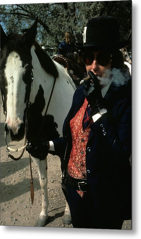 Men Without Women 1930 Smoking Horsewoman Helldorado Days Tombstone Arizona John Ford John Wayne Metal Print featuring the photograph Men Without Women homage 1930 Helldorado Days Tombstone Arizona 1980 by David Lee Guss