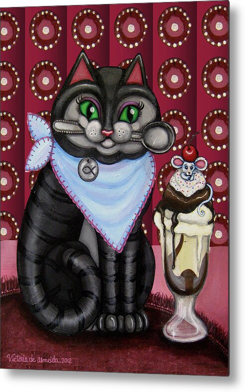 Cat Metal Print featuring the painting Mice Cream by Victoria De Almeida