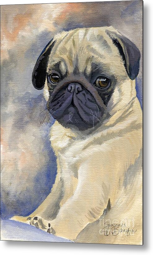Pug Metal Print featuring the painting Miss Puggles by Suzanne Schaefer