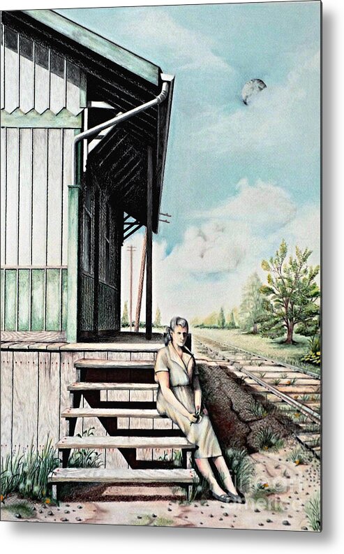 Drawing Of Train Station Metal Print featuring the drawing Mom with Rose by David Neace CPX