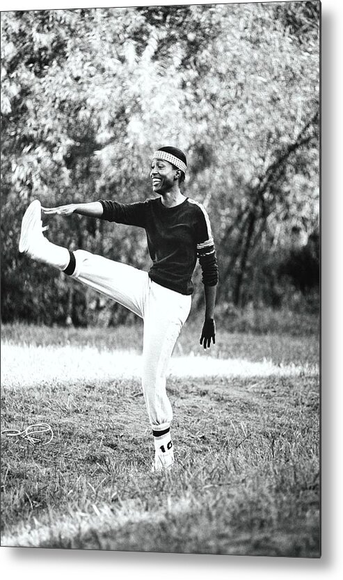 Fitness Metal Print featuring the photograph Monica Kaufman Stretching In Sports Wear by William Connors