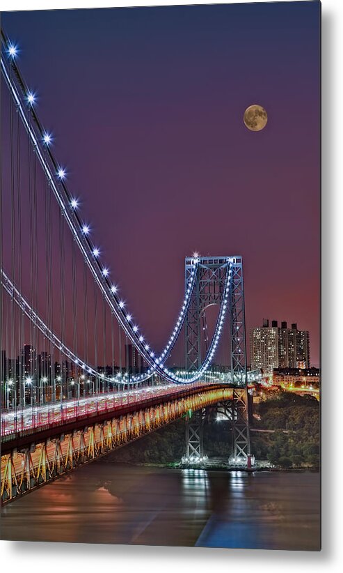Full Moons Metal Print featuring the photograph Moon Rise over the George Washington Bridge by Susan Candelario