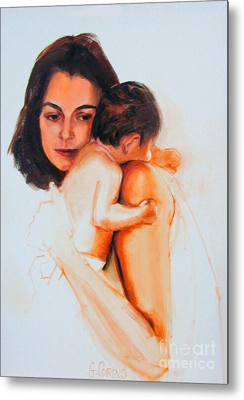 Painted Portrait Metal Print featuring the painting Mother and child by Greta Corens