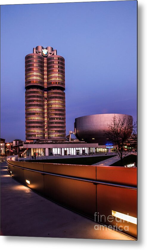 Architecture Metal Print featuring the photograph munich - BMW office - vintage by Hannes Cmarits