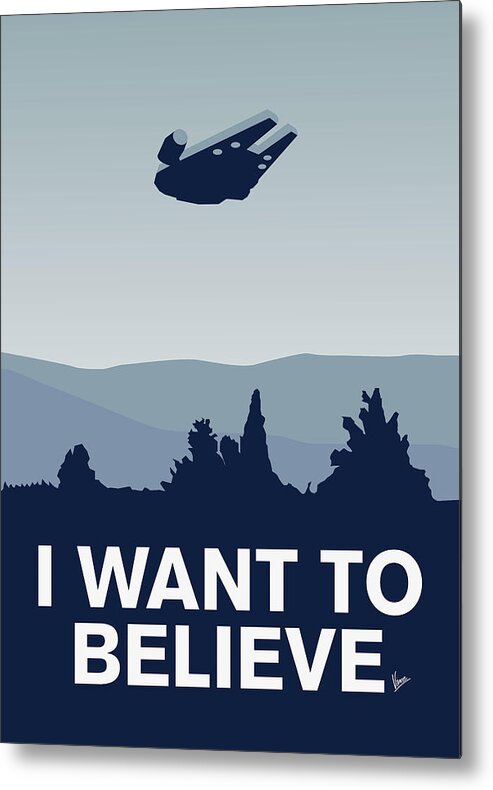 Classic Metal Print featuring the digital art My I want to believe minimal poster-millennium falcon by Chungkong Art