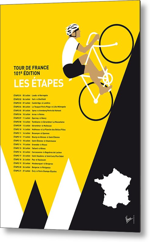 2014 Metal Print featuring the digital art My Tour De France Minimal Poster 2014-etapes by Chungkong Art