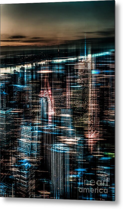 Nyc Metal Print featuring the photograph New York - the night awakes - dark by Hannes Cmarits