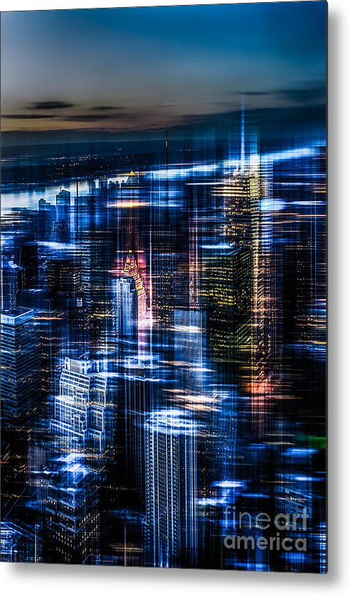 Nyc Metal Print featuring the photograph New York - the night awakes - blue I by Hannes Cmarits