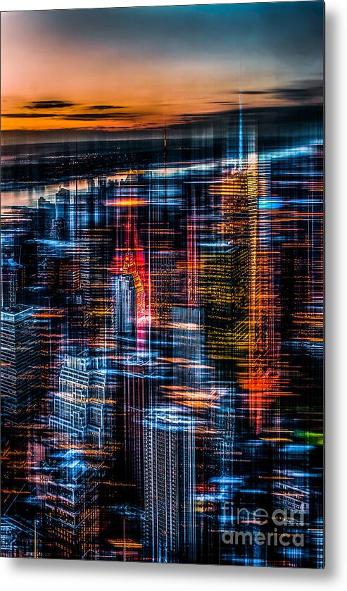 Nyc Metal Print featuring the photograph New York- the night awakes - orange by Hannes Cmarits