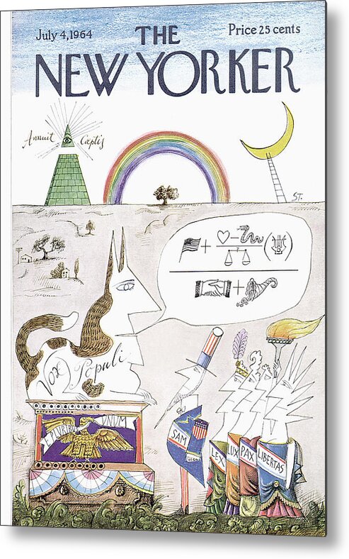 Saul Steinberg 49809 Steinbergattny Metal Print featuring the painting New Yorker July 4th, 1964 by Saul Steinberg