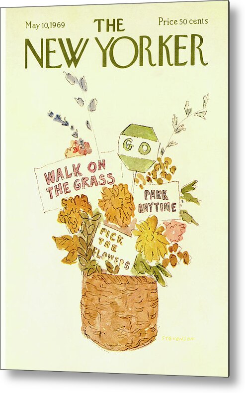  Walk On The Grass Metal Print featuring the painting New Yorker May 10th, 1969 by James Stevenson