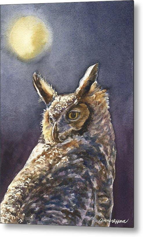 Owl Painting Metal Print featuring the painting Night Owl by Anne Gifford