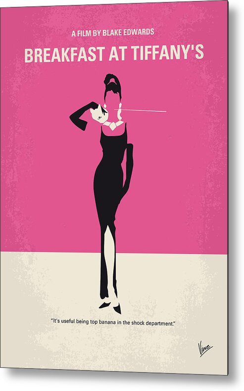 Breakfast At Tiffanys Metal Print featuring the digital art No204 My Breakfast at Tiffanys minimal movie poster by Chungkong Art