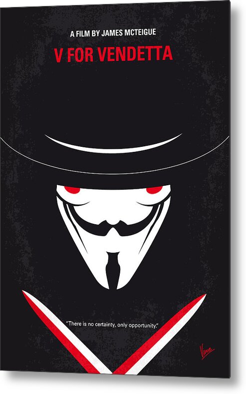 V For Metal Print featuring the digital art No319 My V for Vendetta minimal movie poster by Chungkong Art