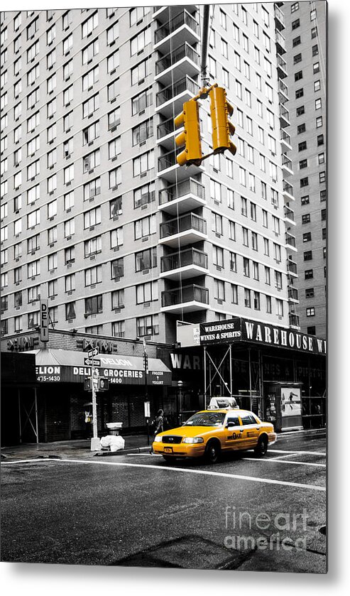 Fast Metal Print featuring the photograph NYC Yellow Cab at the crossroad by Hannes Cmarits