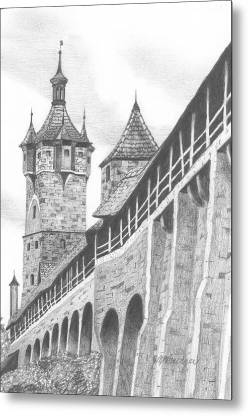 Rothenburg Metal Print featuring the painting Old City Walls at Rothenburg Germany by Joseph Burger